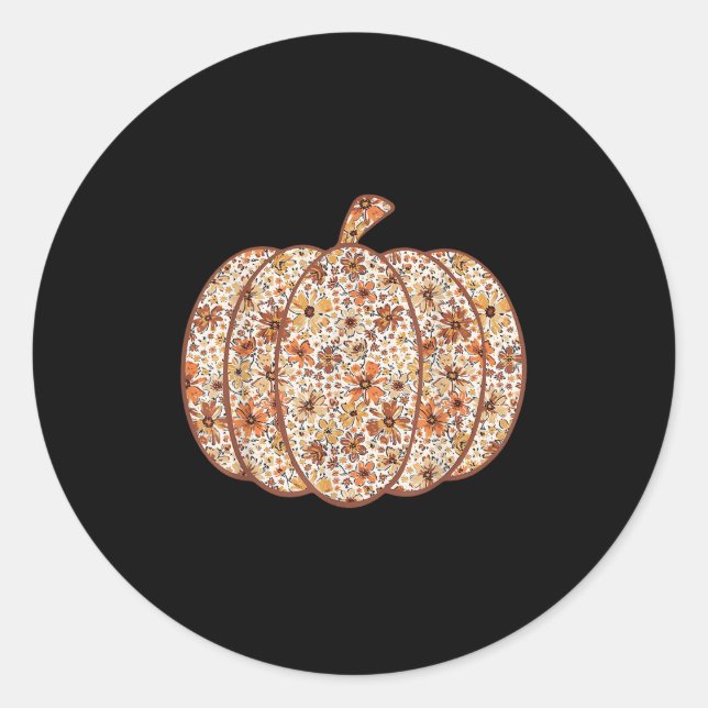 Sticker Rond Citrouille saison Fleur sauvage Thanksgiving autom (Devant)