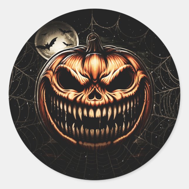 Sticker Rond Citrouille sinistre Jack-O-Lantern Fête d'Hallowee (Devant)