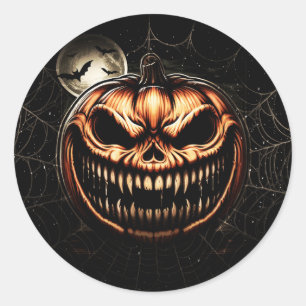 Sticker Rond Citrouille sinistre Jack-O-Lantern Fête d'Hallowee