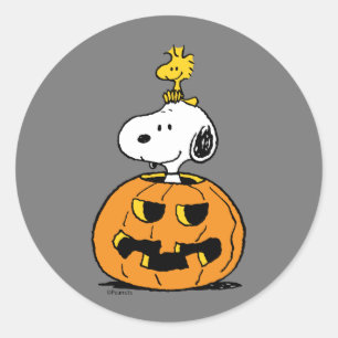 Sticker Rond Citrouille Snoopy & Woodstock