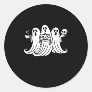 Sticker Rond Citrouille tenant une tasse de café effrayant