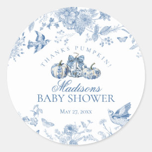 Sticker Rond Citrouille Toile Bleue Faveur de Baby Shower Franç