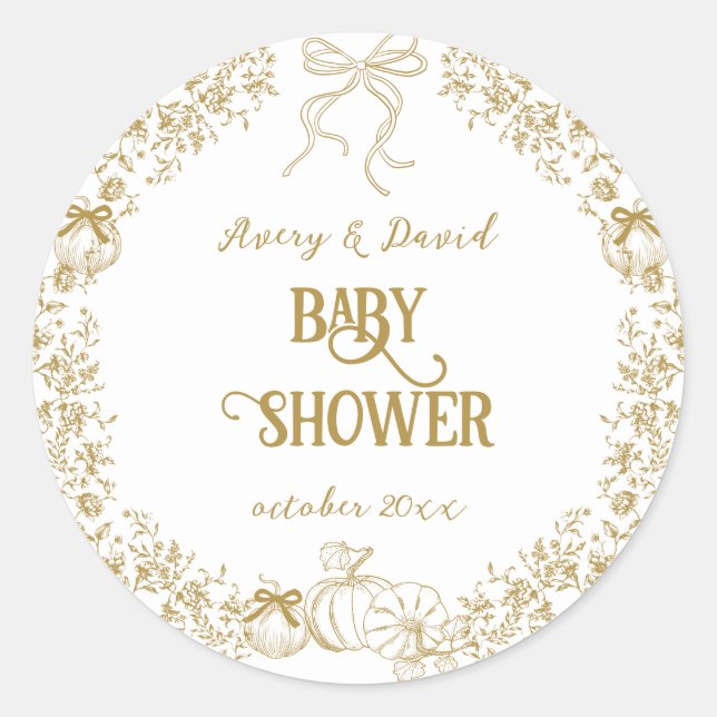 Sticker Rond Citrouille Toile Bow Floral Baby shower d'automne (Devant)