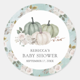 Sticker Rond Citrouille vert Sage Baby shower d'automne Floral