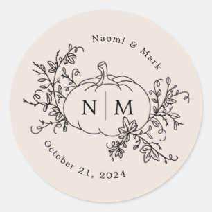 Sticker Rond Citrouille Vines Monogramme Mariage