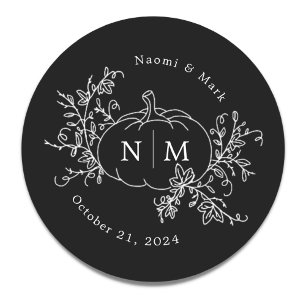 Sticker Rond Citrouille Vines Monogramme Mariage
