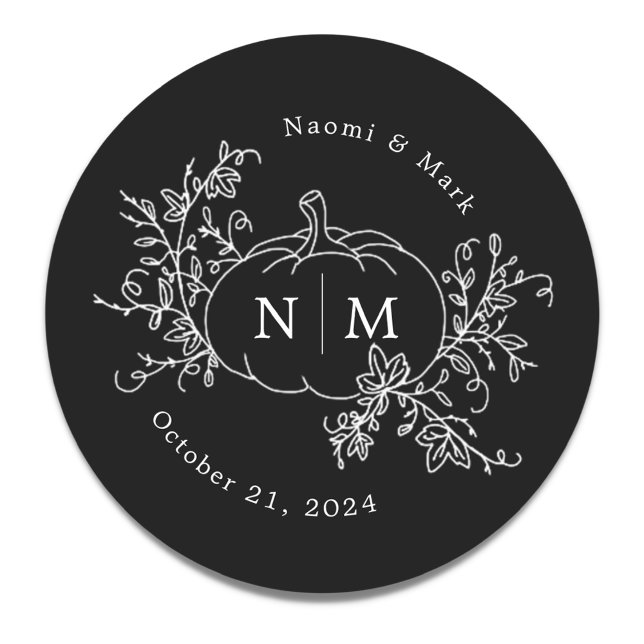 Sticker Rond Citrouille Vines Monogramme Mariage (Créateur téléchargé)