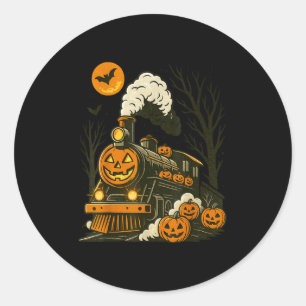 Sticker Rond Citrouille vintage des trains Halloween