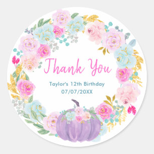 Sticker Rond Citrouille violet Wreath Anniversaire Merci fête