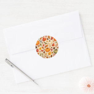 Sticker Rond Citrouilles aquarelles d'automne, feuilles d'autom