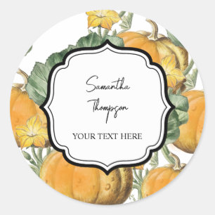 Sticker Rond Citrouilles aquarelles vintage d'automne  