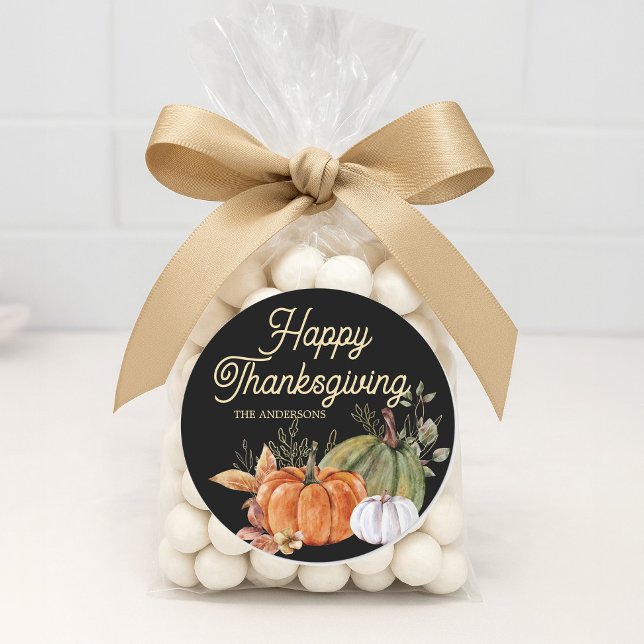 Sticker Rond Citrouilles blanches orange Citrouilles noires Joy ("Happy Thanksgiving" sticker)