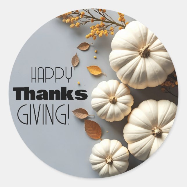 Sticker Rond Citrouilles blancs du bon thanksgiving (Devant)