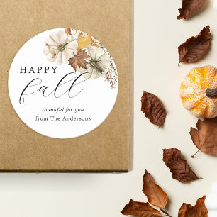 Sticker Rond Citrouilles blancs élégants Bonne Chute Thanksgivi