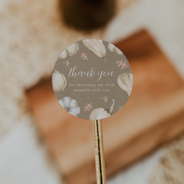 Sticker Rond Citrouilles blancs rustiques chute Baby shower Mer (Créateur téléchargé)