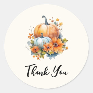 Sticker Rond Citrouilles d'automne avec Fleurs et Merci de Foli