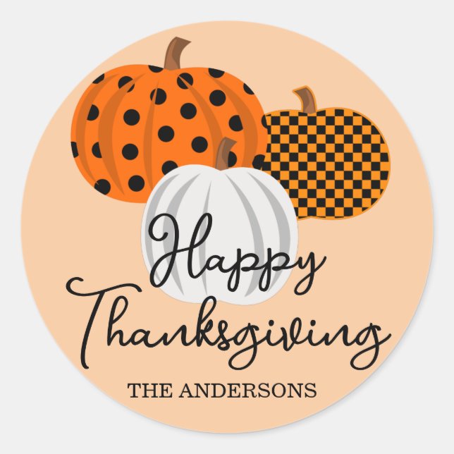 Sticker Rond Citrouilles d'automne Bon thanksgiving personnalis (Devant)
