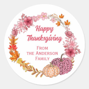 Sticker Rond Citrouilles D'Automne Et Fleurs Wreath
