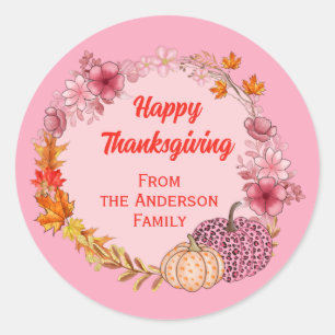Sticker Rond Citrouilles D'Automne Et Fleurs Wreath