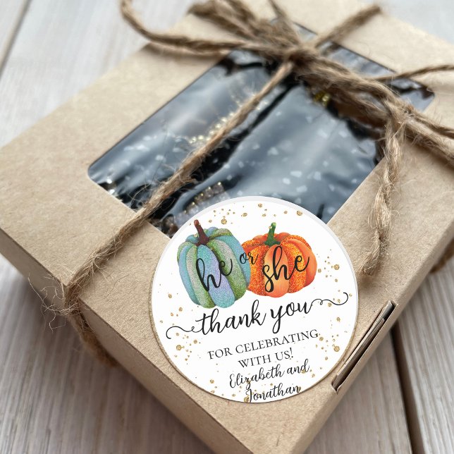 Sticker Rond Citrouilles d'automne Lui ou elle Révélation de ge (Créateur téléchargé)