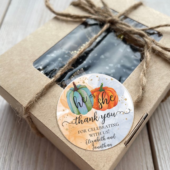 Sticker Rond Citrouilles d'automne Lui ou elle Révélation de ge (Créateur téléchargé)