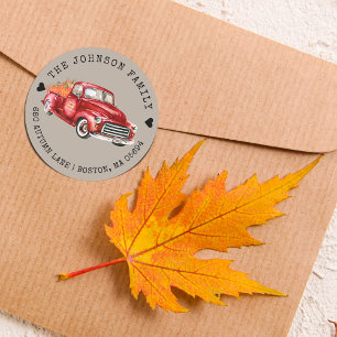 Sticker Rond Citrouilles de camionnette rouge rustique avec adr
