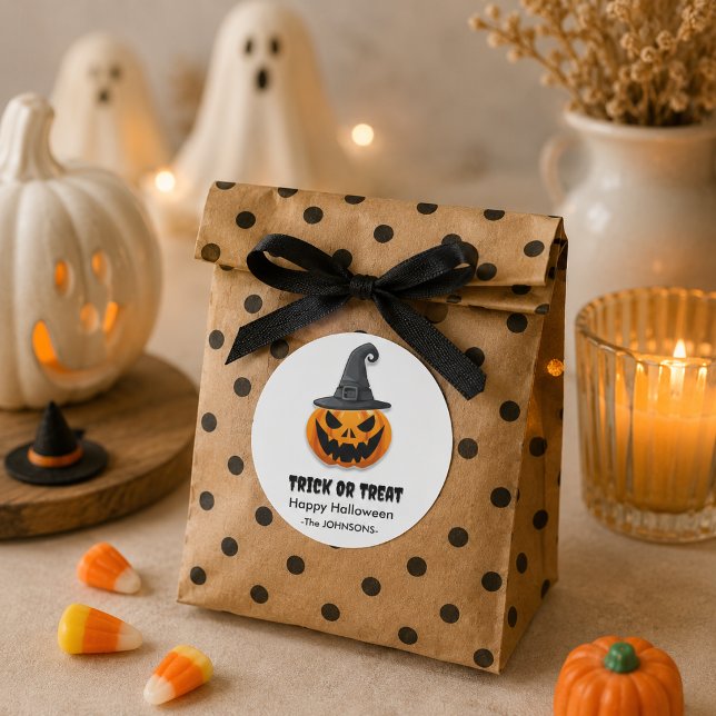 Sticker Rond Citrouilles de Halloween – Conception Trick or Tre (Créateur téléchargé)