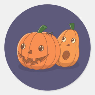 Sticker Rond Citrouilles d'Halloween en duo sur fond violet