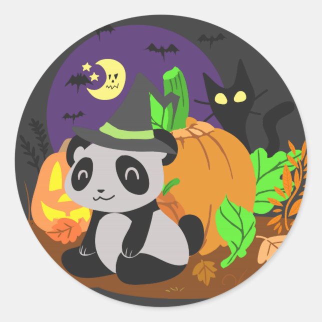 Sticker Rond Citrouilles d'Halloween et Panda (Devant)