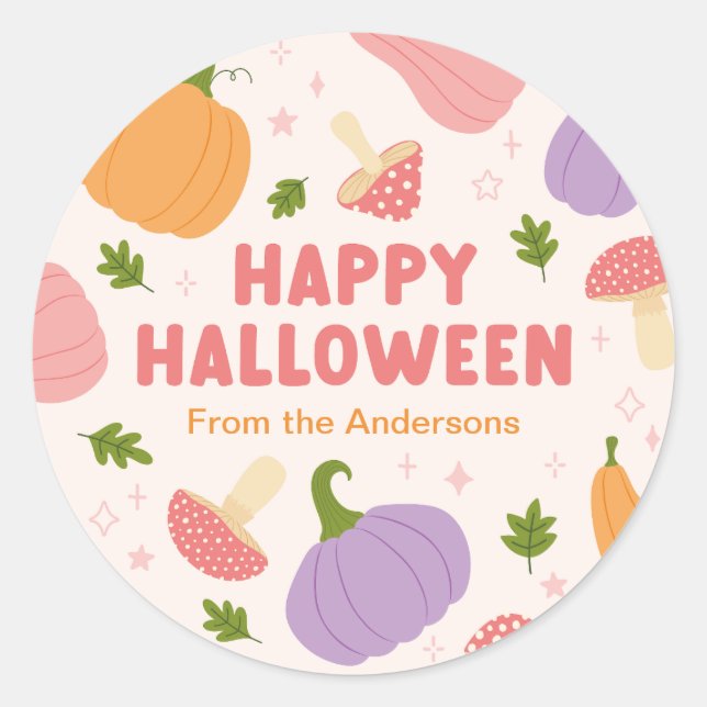 Sticker Rond Citrouilles et champignons d'Halloween (Devant)