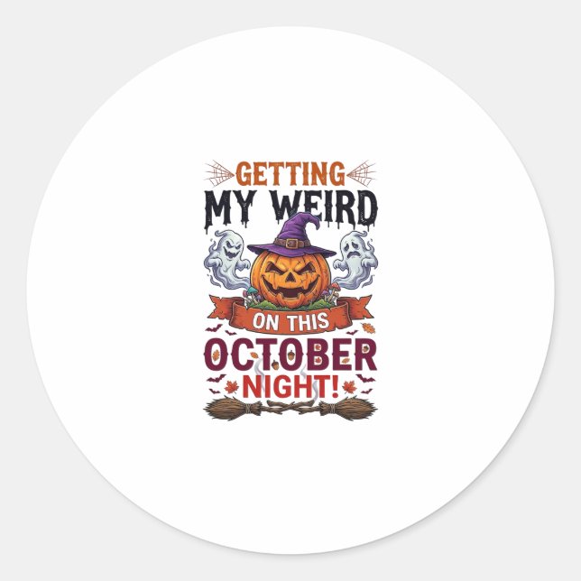 Sticker Rond Citrouilles fantômes étranges d'Halloween Sorcière (Devant)