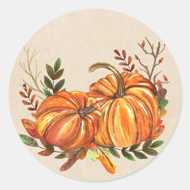 Sticker Rond Citrouilles Feuilles d'Automne (Devant)