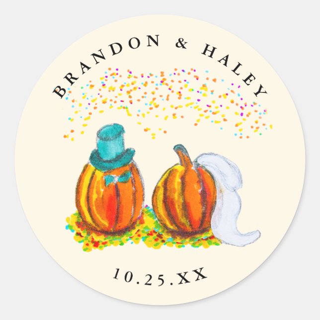 Sticker Rond Citrouilles mariages de automne (Devant)