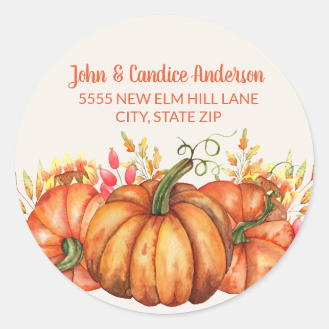 Sticker Rond Citrouilles oranges Feuilles d'automne Adresse de  (Devant)