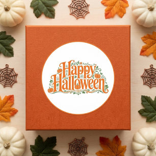 Sticker Rond Citrouilles oranges Halloween Happy Autumn élégant