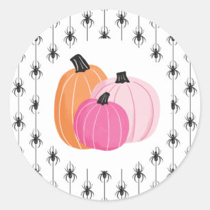 Sticker Rond Citrouilles roses et araignées d'Halloween