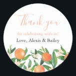 Sticker Rond Citrus Charcoal Wedding Favoriser le Merci<br><div class="desc">Aquarelle agrumes et feuilles vert brillant se combinent pour ces fruits frais de mariage grâce à des autocollants.</div>