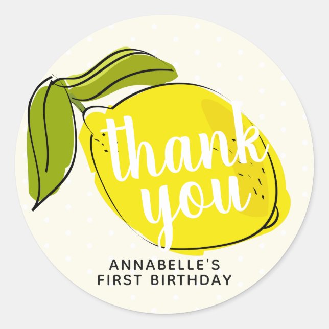 Sticker Rond Citrus citron 1er anniversaire Jaune Merci (Devant)