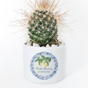 Sticker Rond Citrus citron avec feuille Feuillage Bleu n Motif 