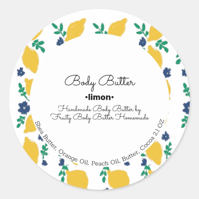 Sticker Rond Citrus Citron Corps Beurre Bain Savons Marque (Devant)