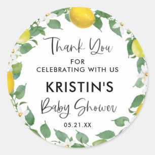Sticker Rond Citrus Citron thème Baby shower Merci Favoriser