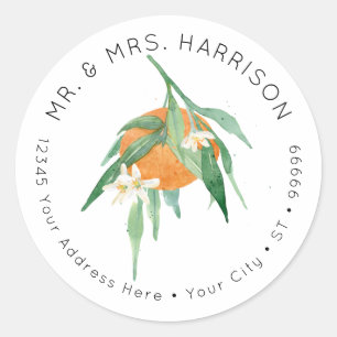 Sticker Rond Citrus Cutie Orange Floral Green Adresse
