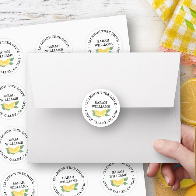 Sticker Rond Citrus Lemon Nom et adresse (Address label envelope seals  from my Citrus Lemon Baby Shower Collection)
