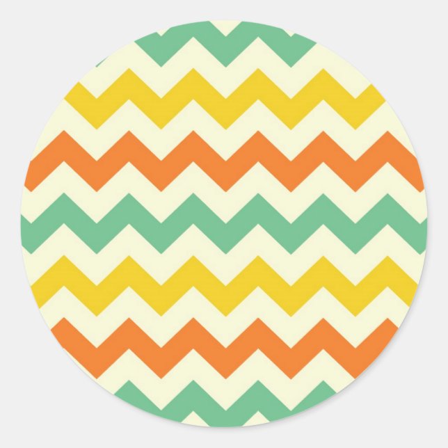 Sticker Rond Citrus Lime Vert Orange Jaune Chevron Zigzags (Devant)