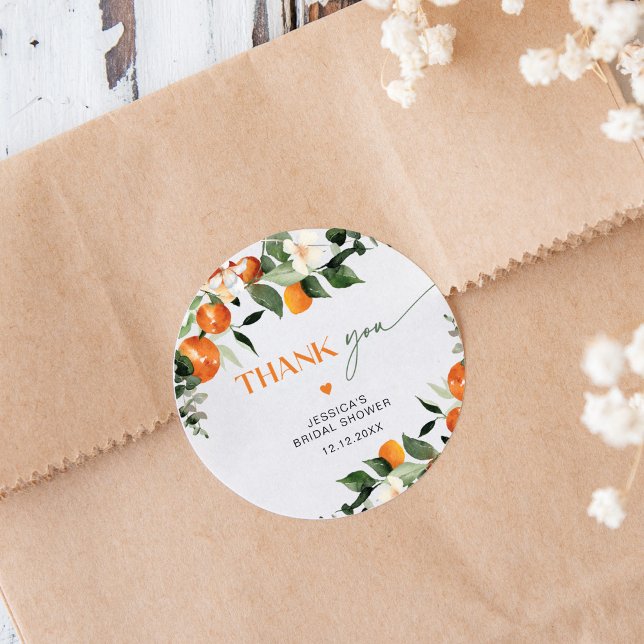 Sticker Rond Citrus thème oranges feuillage nuptiale merci (Créateur téléchargé)