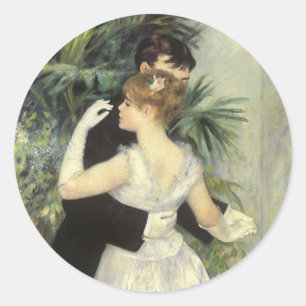 Sticker Rond City Dance de Pierre Renoir, Vintage Fine Art