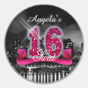 Sticker Rond City Lights Sweet sixteen rose ID117