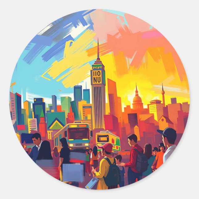 Sticker Rond Cityscape impressionniste (Devant)