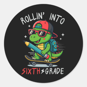 Sticker Rond Ck À L'école Début De La 6e Année T-rex Skateboa