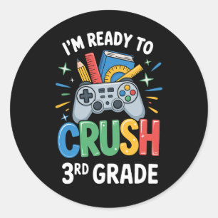 Sticker Rond Ck À L'école Joueur Prêt À Ecraser 3e Année Tout-p